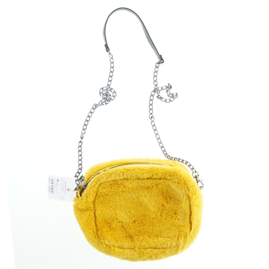 Gul pels taske med kæde (str. 26x20 cm)