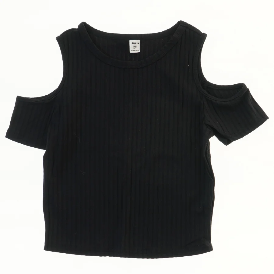 Sort t-shirt med åbne skuldre fra SHEIN  (str. 176)