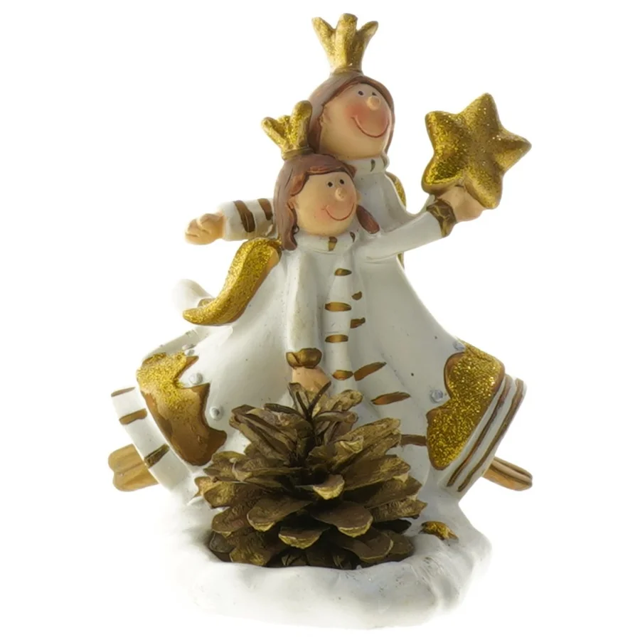 Dekorativ figur med to engle og stjerne (str. 11x8x13,5 cm)