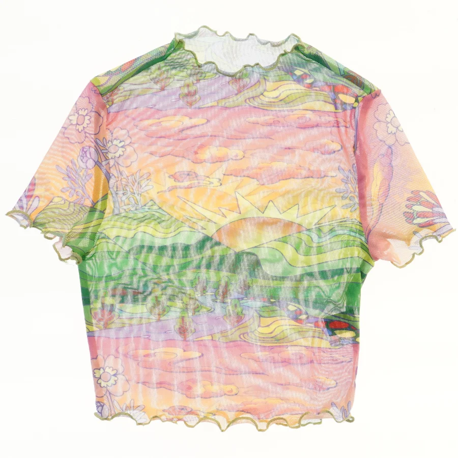 Mesh sommerbluse med solnedgangsmotiv (str. 158)