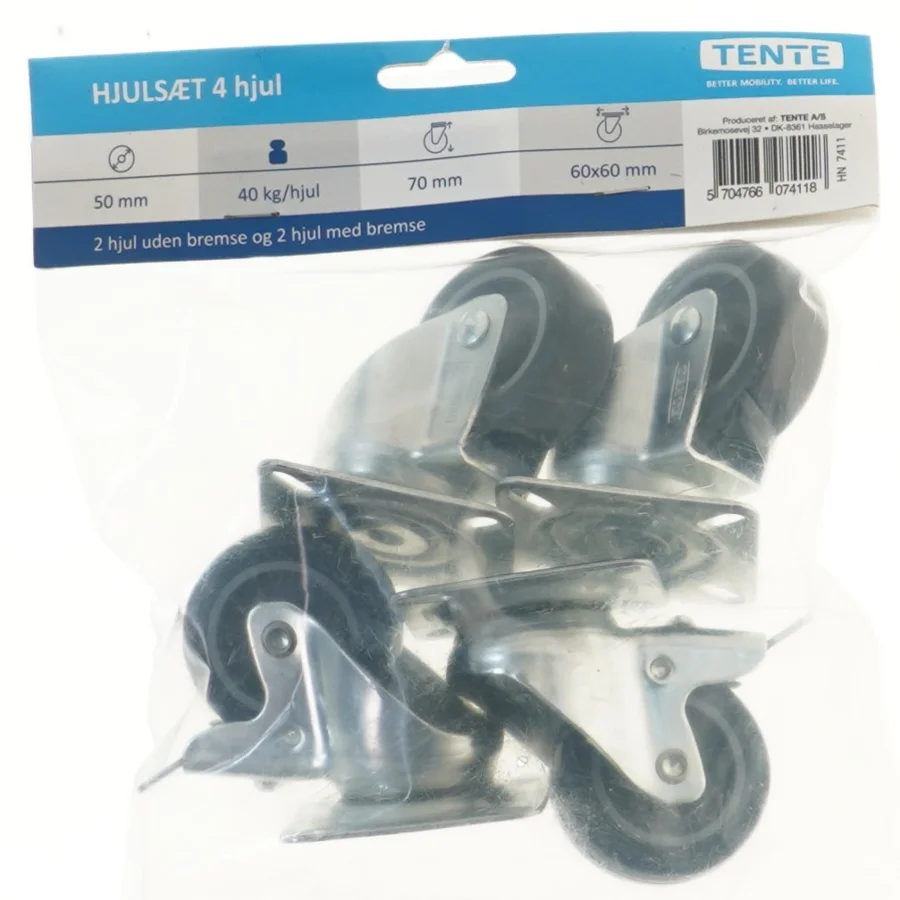 Hjulsæt med bremse, 4 stk. fra Tente (str. 6x6 cm)