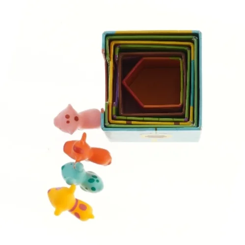 Legetøjssæt med dyr og kasse (str. 12x12x12 cm)