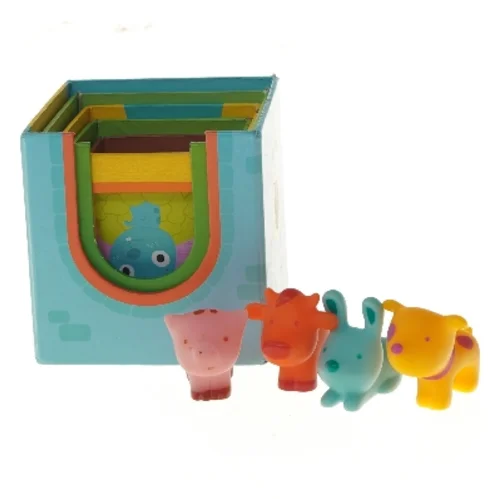 Legetøjssæt med dyr og kasse (str. 12x12x12 cm)