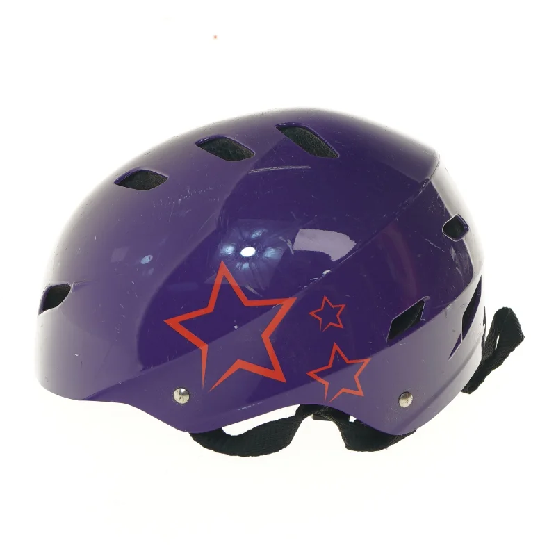 Børnecykelhjelm i lilla med stjernemotiv (str. størrelse 52-55, ø 21 cm)