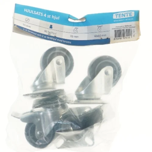 Hjulsæt med 4 hjul og bremse fra Tente (str. 6x6 cm)