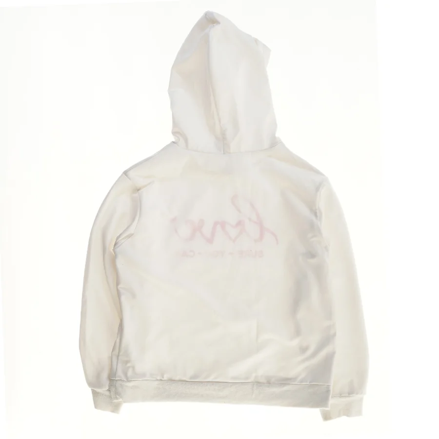 Hvid hættetrøje med lyserød tekst (str.  bryst :46 længde: 53 cm)