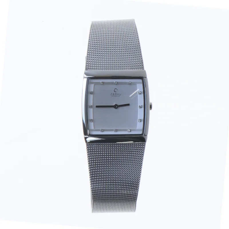 Sølv kvadratisk armbåndsur fra Obaku (str. Ø 30 mm)