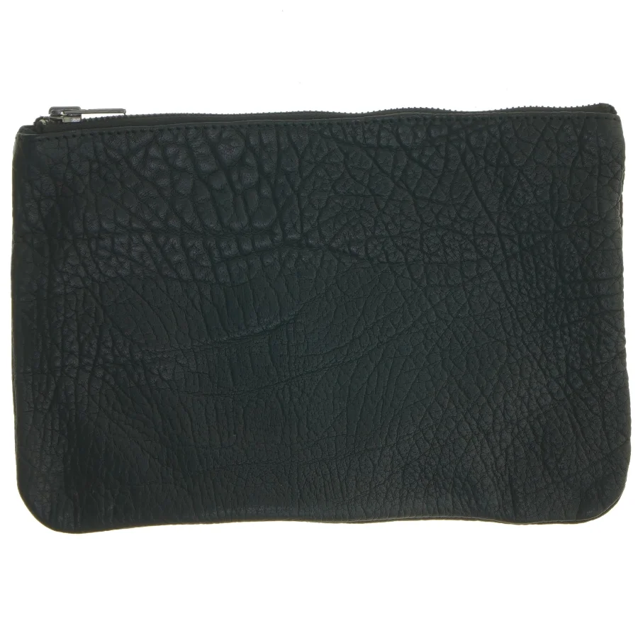 Sort clutch/læderpung med lynlåslukning (str. 15x17 cm)