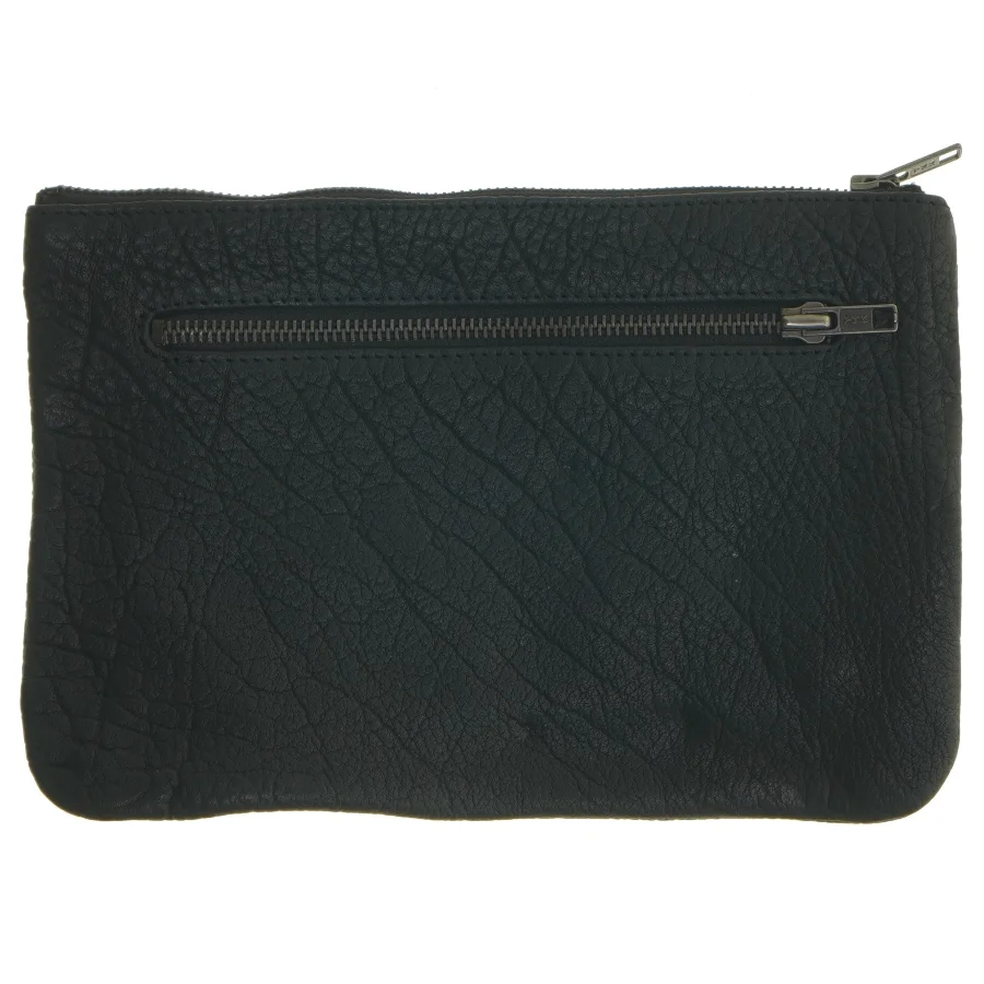 Sort clutch/læderpung med lynlåslukning (str. 15x17 cm)