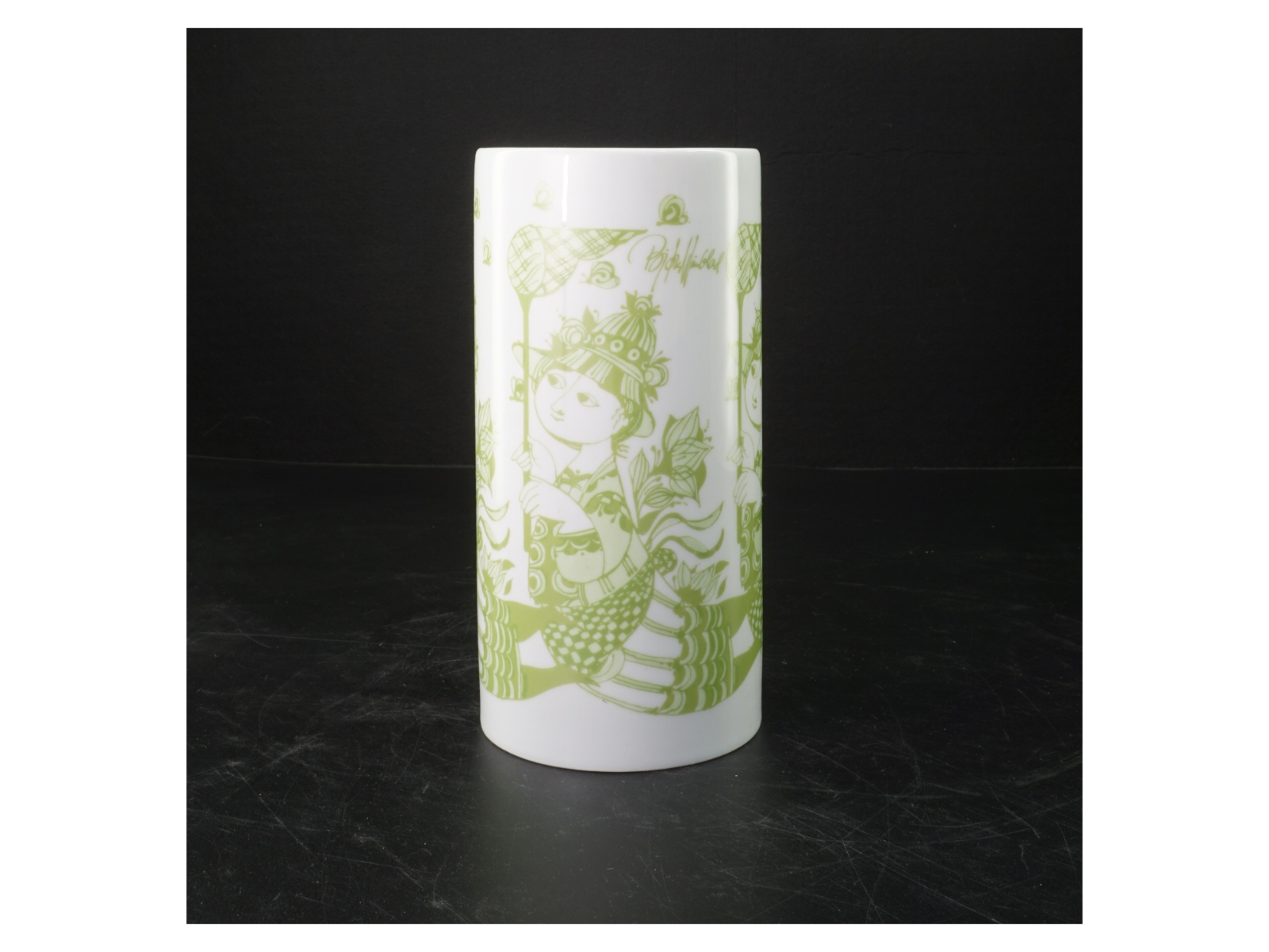 Bjørn Wiinblad. Dekoreret hvid keramik vase (str. 20 cm)