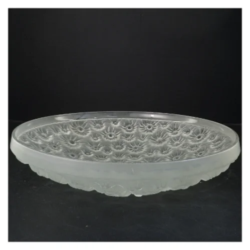 Stort glasfad med blomstermønster (str. Ø 35 cm)