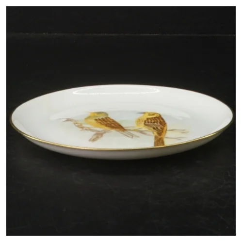 Dekorativ porcelænstallerken med fuglemotiv fra E. M. (str. Ø. 17 cm)