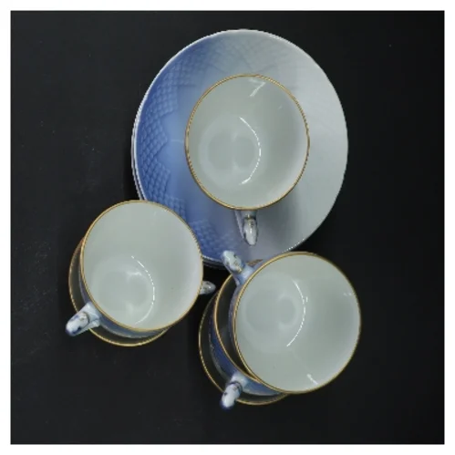 Porcelæn kaffekopper med underkop fra Bing Og Grøndal, mågestellet (str. 6 styk, underkop ø 14 cm)