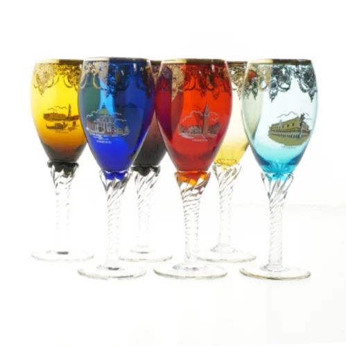 Farverige vinglas med Venezia-motiv (str. 19 cm. 6 styk)