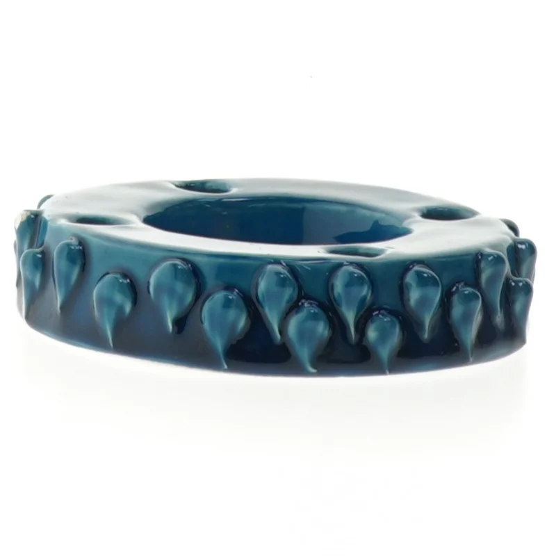 Blå keramik lysestage (str. Ø 11 cm)