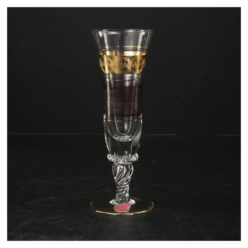 Dekorativt vinglas med gulddetaljer fra Muligvis Murano (str. Ø. 6 cm. længde. 17 cm)