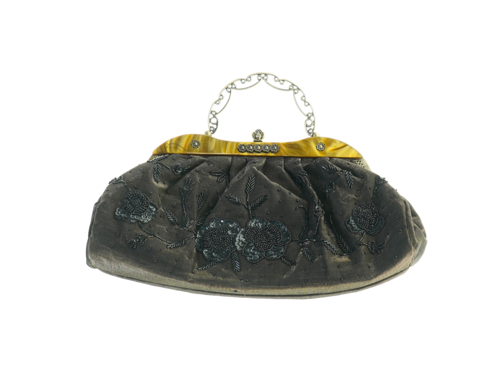 Vintage broderet aftenpung med kædehåndtag (str. 35 x 24 cm)