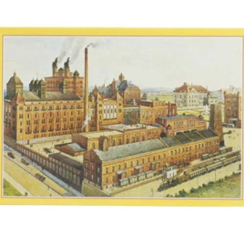 Gammelt puslespil med industrimotiv (str. 27 x 19 cm)