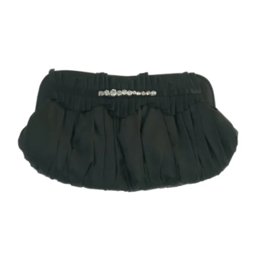 Sort satin clutch med pynt (str. 26 x 13 cm)