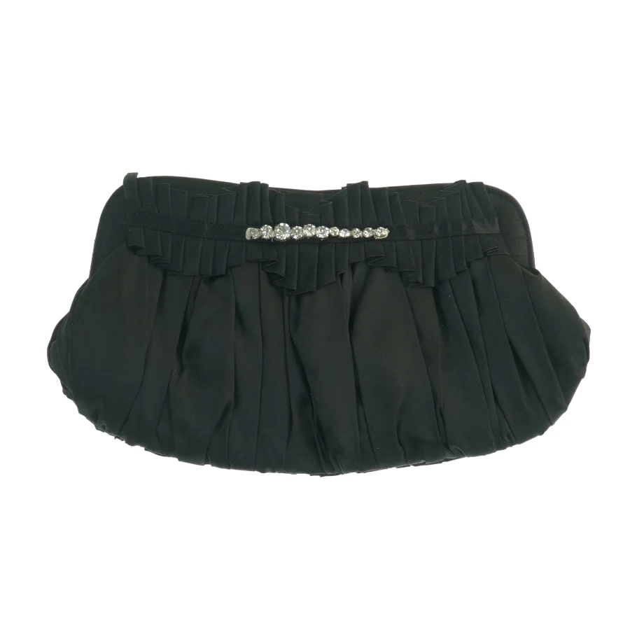 Sort satin clutch med pynt (str. 26 x 13 cm)