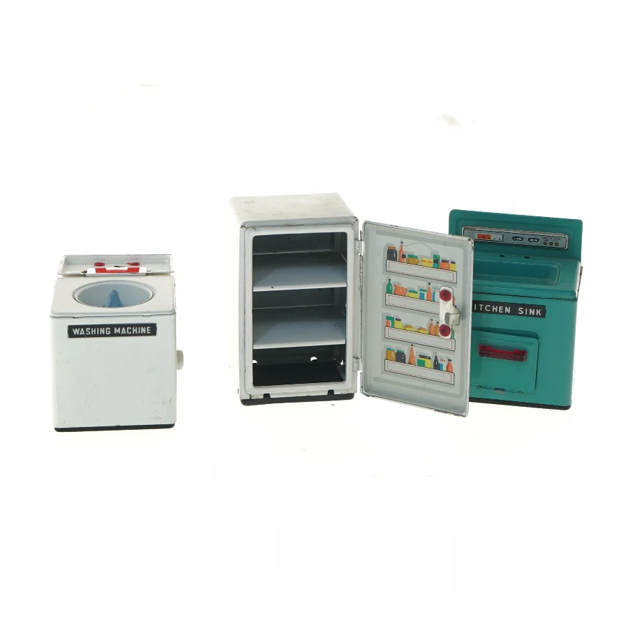 Retro legetøj. Miniature køkken sæt (str. ca. 8,5x10 cm)
