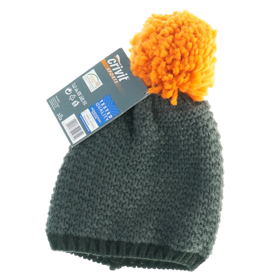 Strikket hue med pompon fra Crivit (str. Ø. 19 cm)