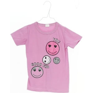 Lyserød T-shirt med smiley-motiver (str. 116)