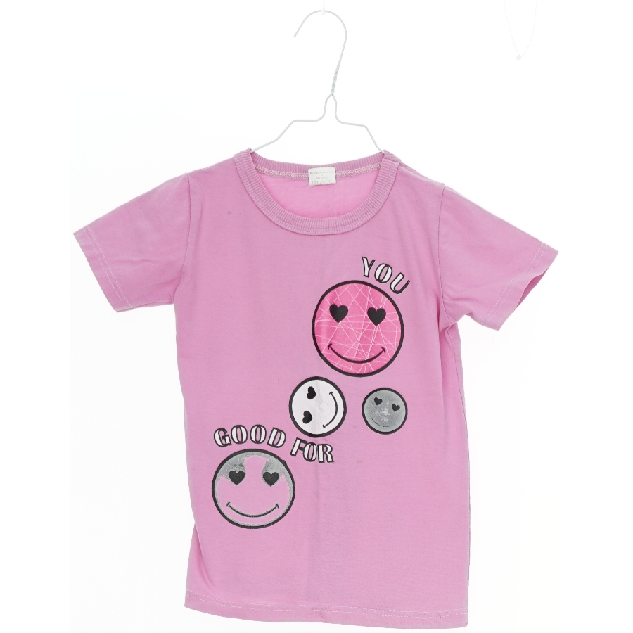 Lyserød T-shirt med smiley-motiver (str. 116)