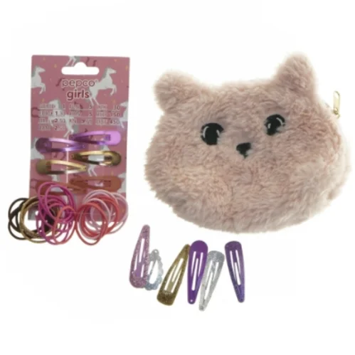 Hårtilbehør sæt med pung fra Pepco (str. 15x11 cm)