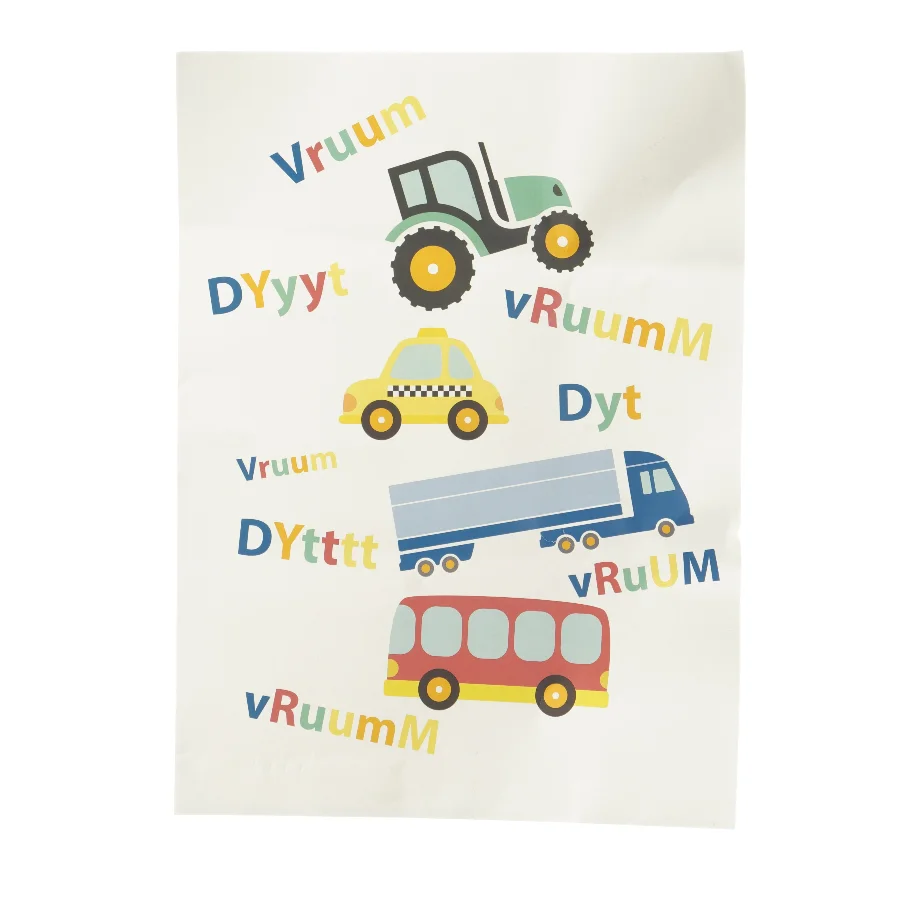 Plakat med køretøjer og lydeffekter (str. 40x29,5 cm)