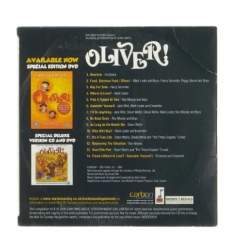 Original soundtrack CD af Oliver! fra Colgems (str. 12,5x12,5 cm)