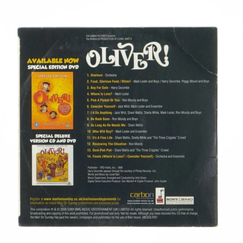 Original soundtrack CD af Oliver! fra Colgems (str. 12,5x12,5 cm)