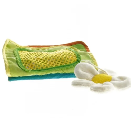 Stofbabybog med blomst (str. 13x13 cm)