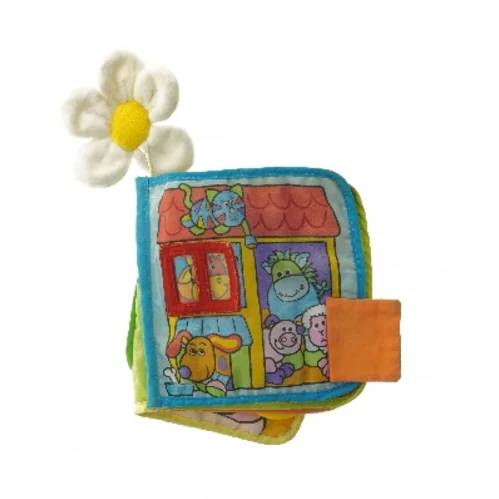 Stofbabybog med blomst (str. 13x13 cm)