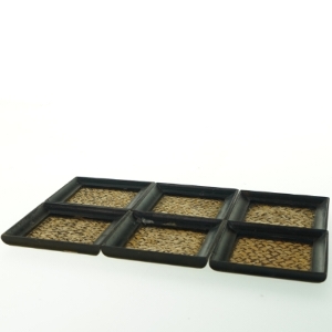 Sæt med seks fletdekorerede bordskånere (str. 10x10 cm)