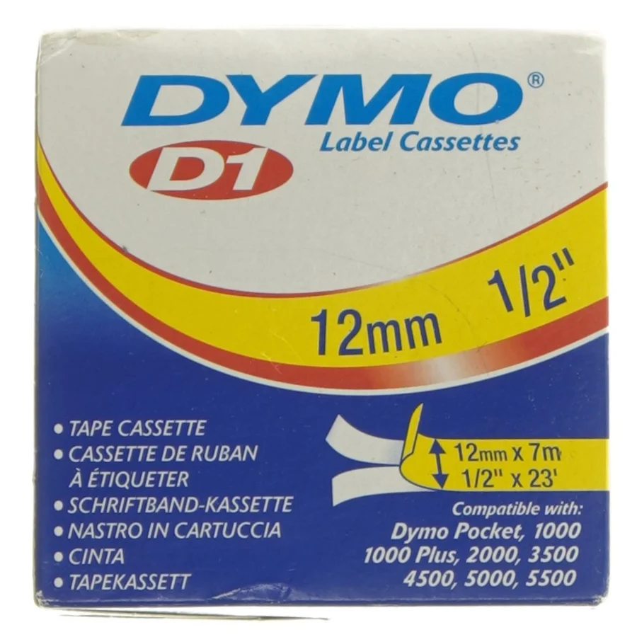 Dymo D1 Label Kassette 12mm fra Dymo (str. 9x9x7 cm)