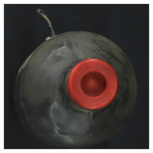 Gammel flaske med etiket (str. 22x6 cm)