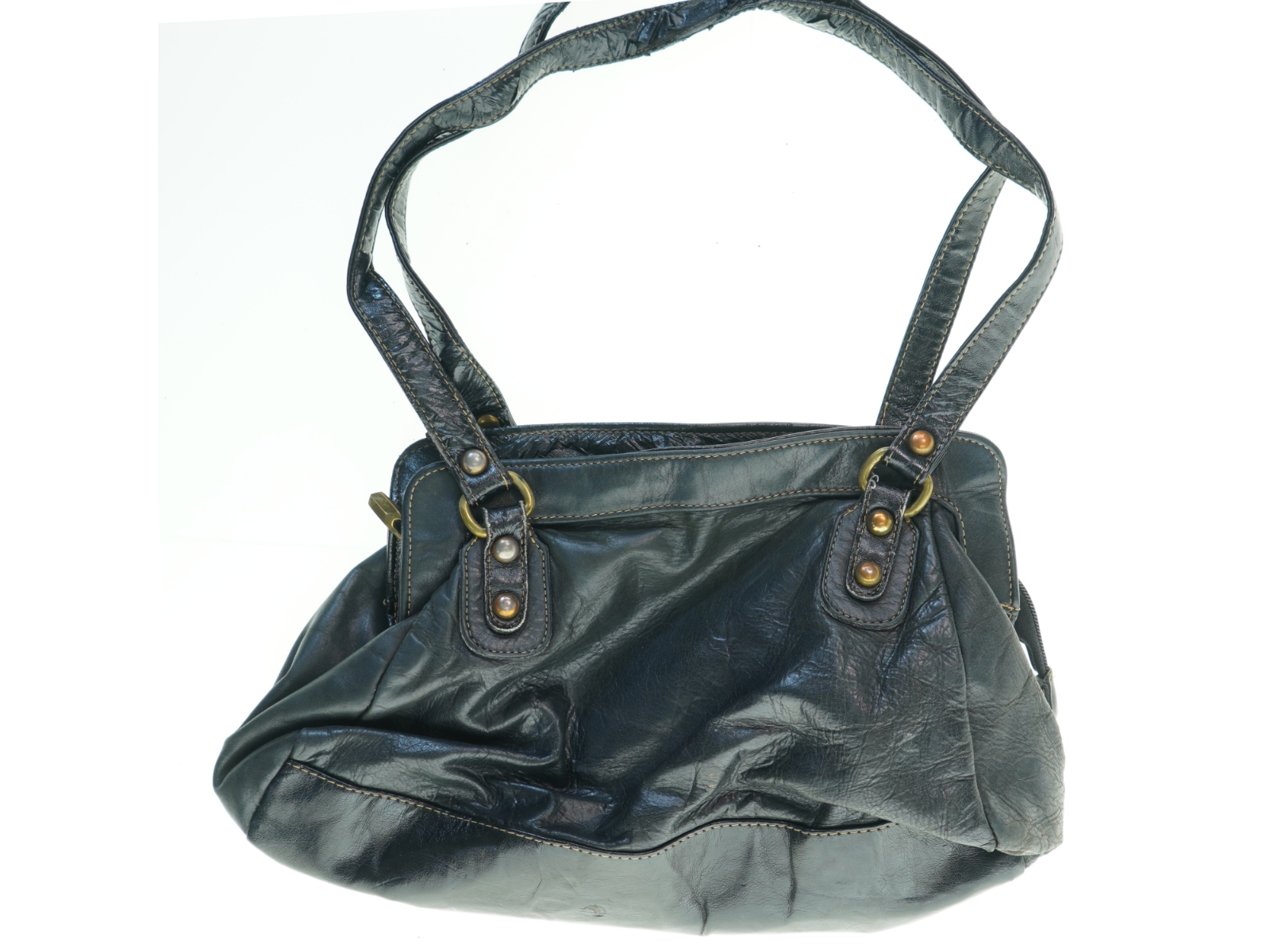 Sort skuldertaske i læder (str. 37x23 cm)