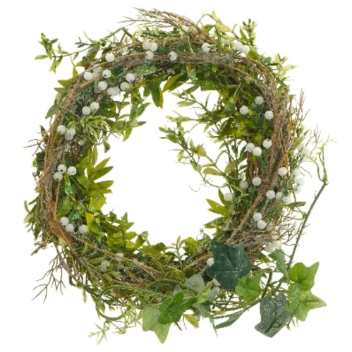 Dekorativ krans med hvide bær (str. Ø 23 cm)