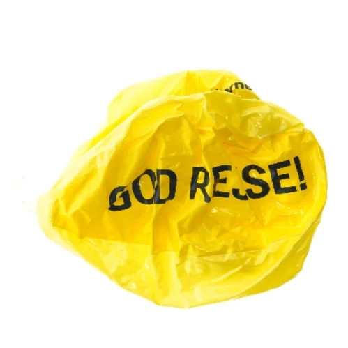 Gul oppustelig badebold fra Københavns Lufthavn (str. Ø 27 cm)