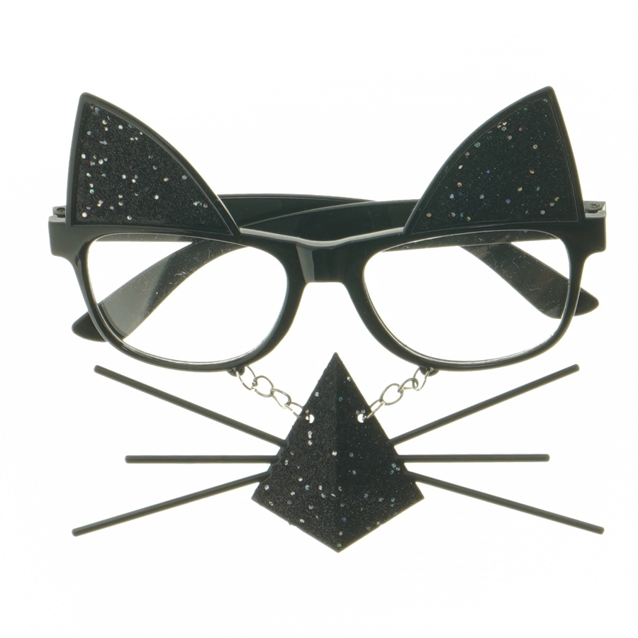 Sjove kattebriller med ører og knurhår (str. 14 cm)