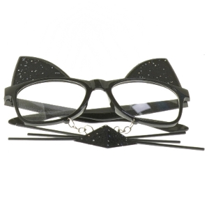 Sjove kattebriller med ører og knurhår (str. 14 cm)