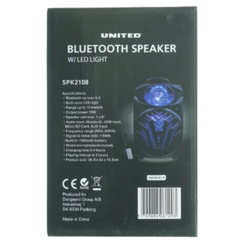 United Bluetooth Højttaler med LED lys fra United (str. 36,8 x 24 x, 19,5 cm)