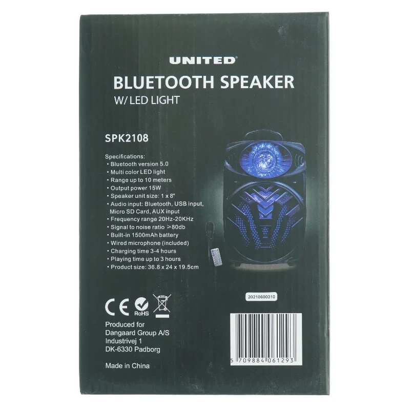 United Bluetooth Højttaler med LED lys fra United (str. 36,8 x 24 x, 19,5 cm)