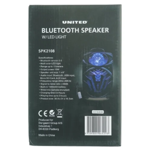 Bluetooth højttaler med LED-lys fra United (str. 36,8 x 24 x 19,5 cm)