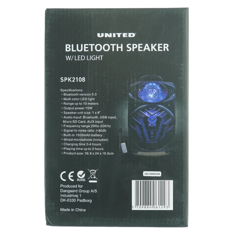 Bluetooth højttaler med LED-lys fra United (str. 36,8 x 24 x 19,5 cm)