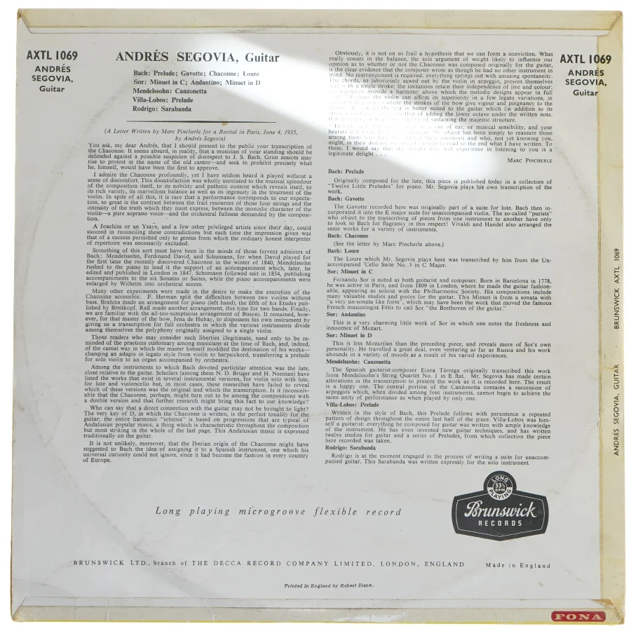 Andrés Segovia LP - Bach Chaconne