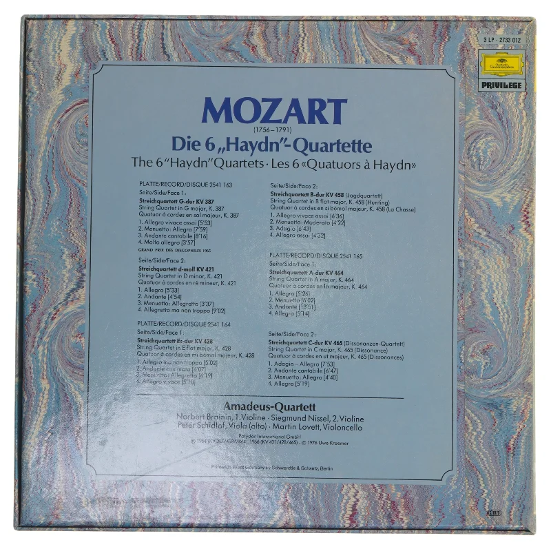 Mozart Die 6 'Haydn'-Quartette vinyls