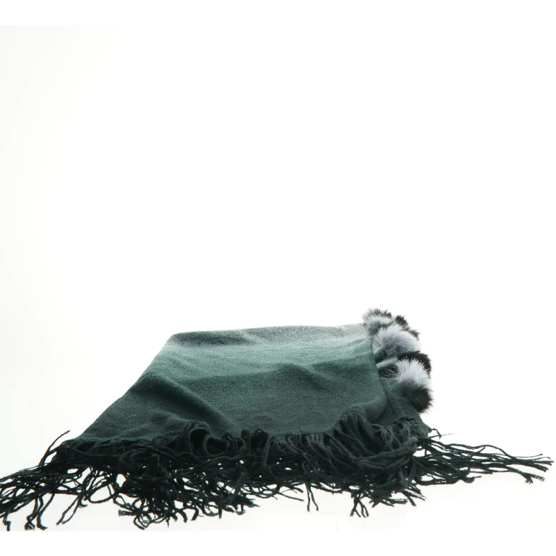 Grøn tørklæde med pelsdetaljer (str. 165 x 60 cm)