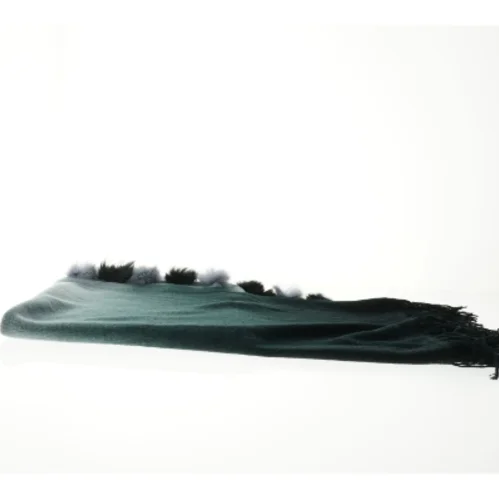 Grøn tørklæde med pelsdetaljer (str. 165 x 60 cm)